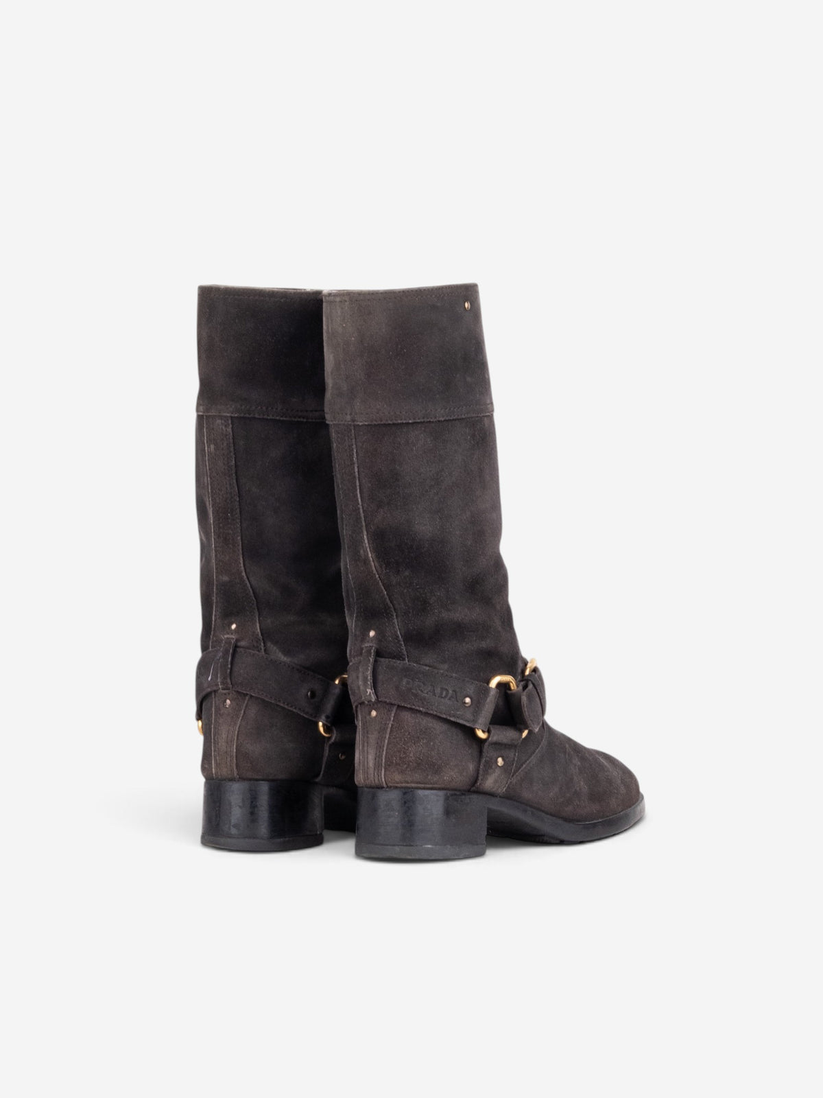 Prada 2000s Mid Calf Suede Biker Boots – back view