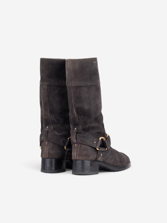 Prada 2000s Mid Calf Suede Biker Boots – back view