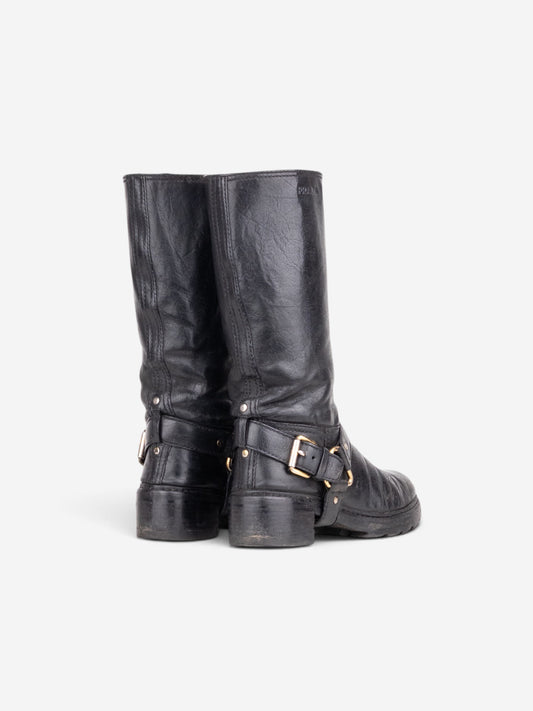 Prada 2000s Knee-High Biker Harness Riding Boots – back view
