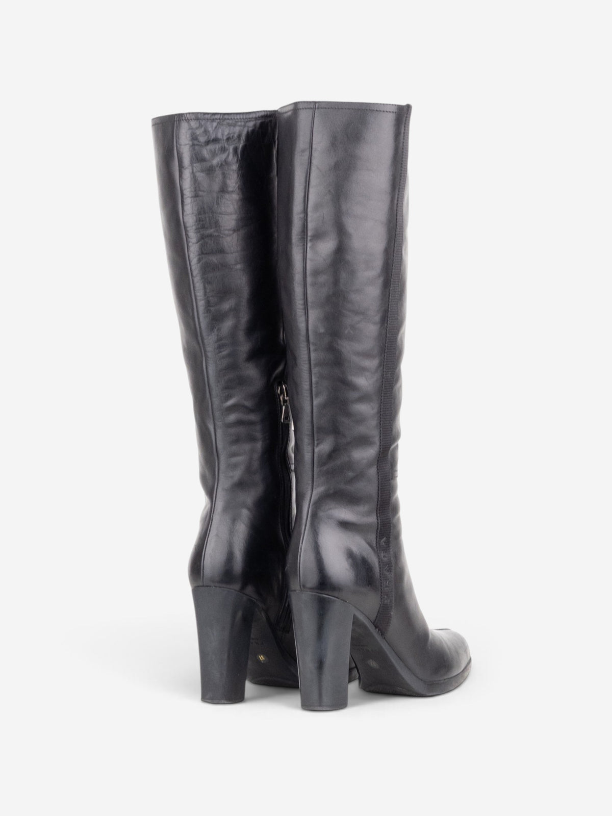 Prada 2000s Knee High Nylon Sidestripe Heel Boots – back view