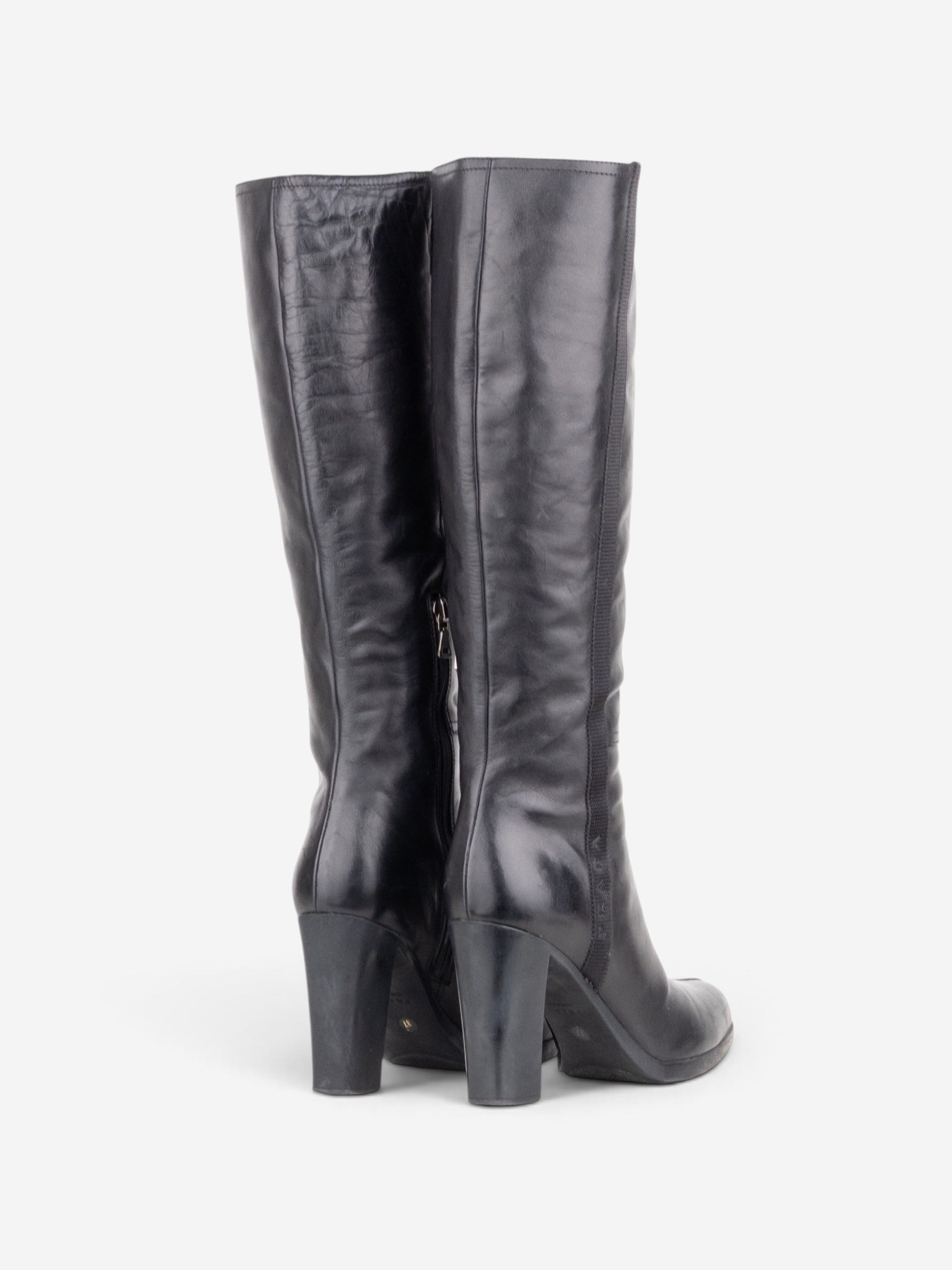 Prada 2000s Knee High Nylon Sidestripe Heel Boots – back view