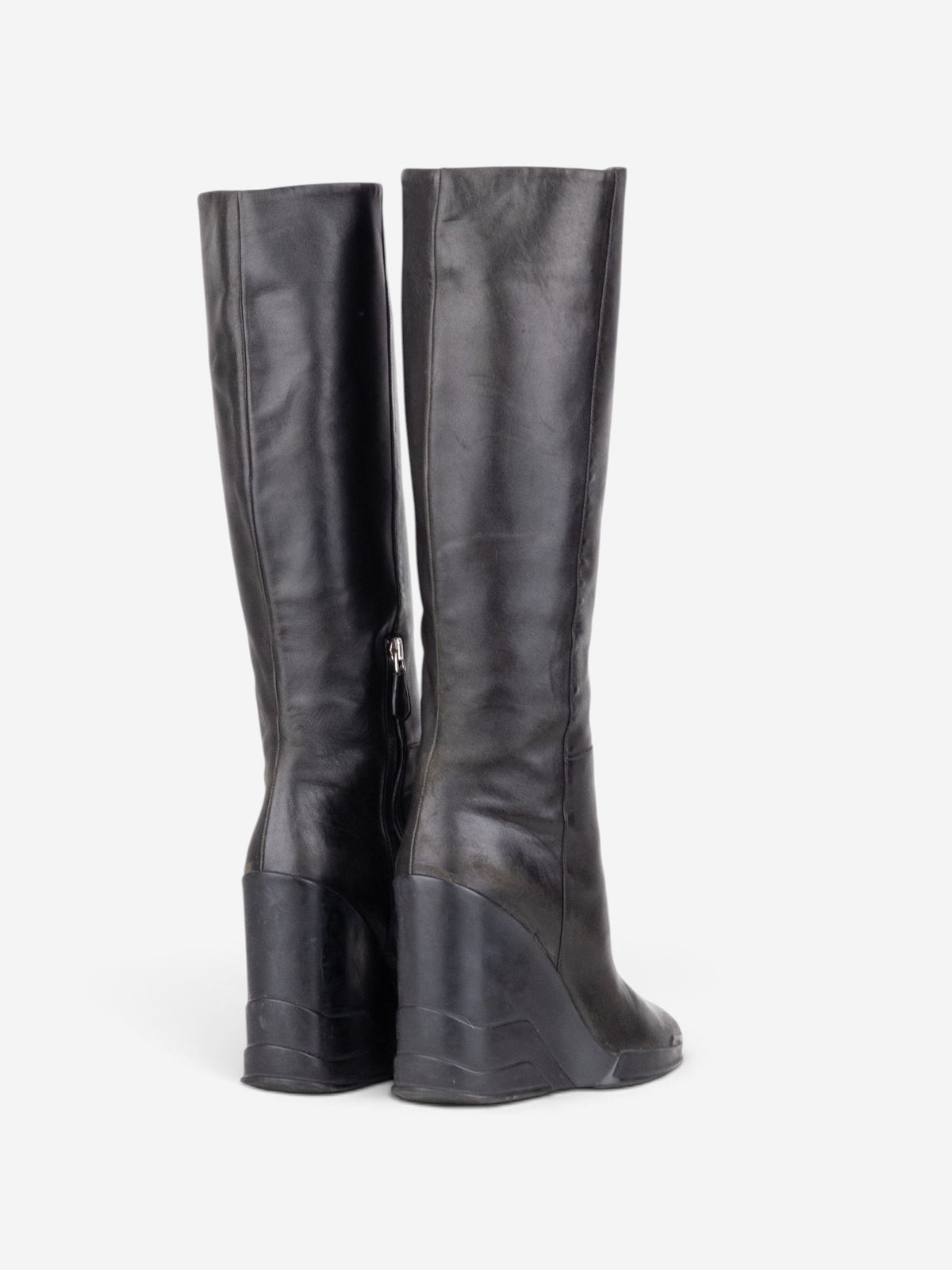 Prada AW14 Knee-High Biker Moto Wedge Boots – back view