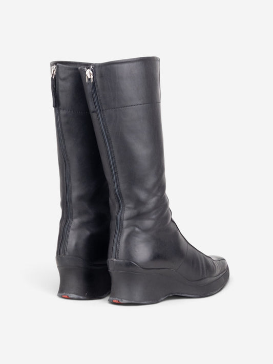 Prada 2000s Knee High Sculptural Platform Wedge Boots – back view