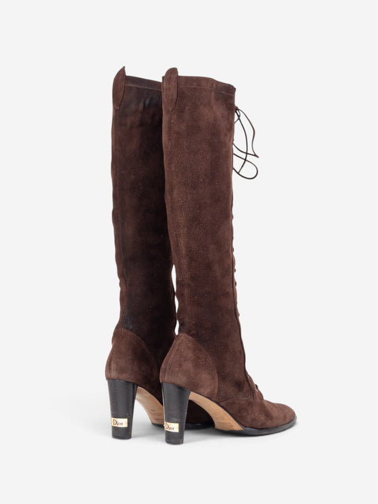 Dior by Galliano 2000s Knee-High Lace-Up Suede Heel Boots – back view
