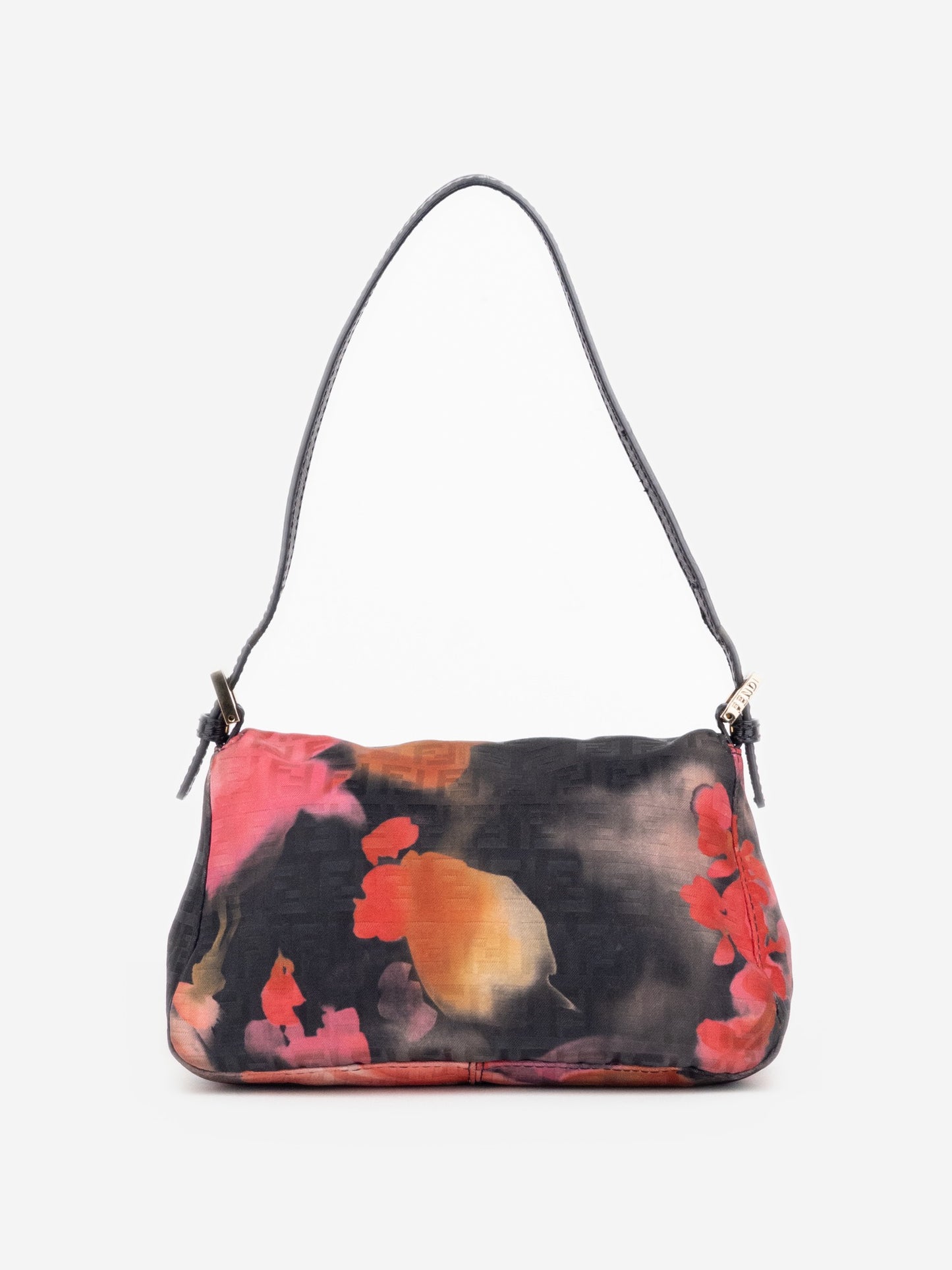 Fendi 2000s Zucchino Monogram Abstract Floral Baguette Shoulder Bag