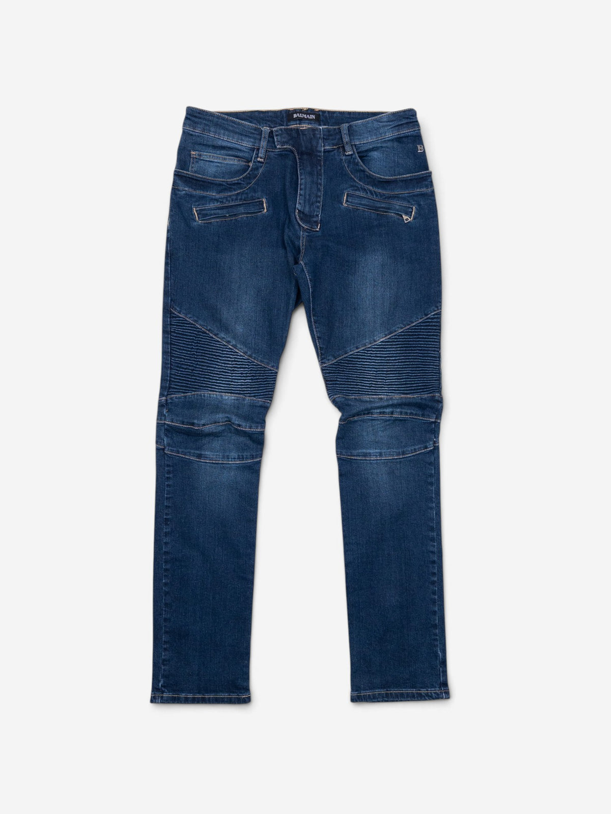Balmain Dark Wash Biker Denim Jeans – front view