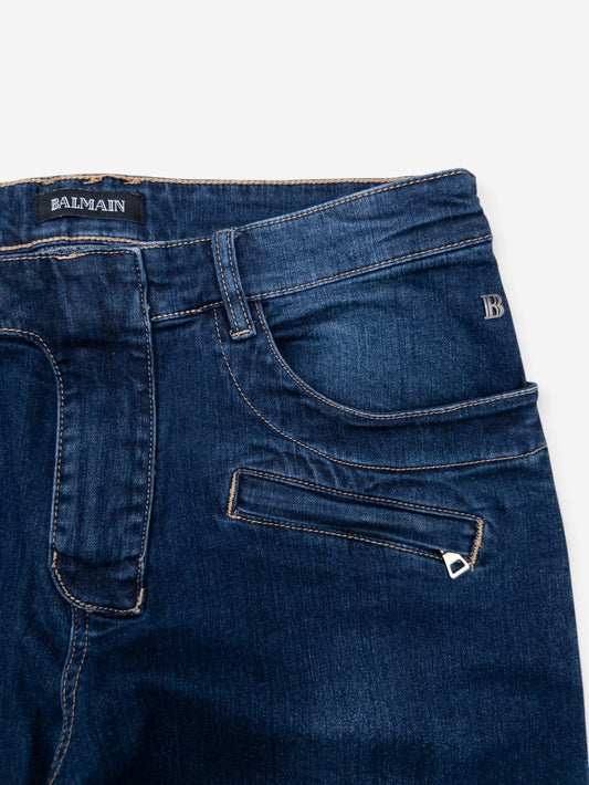 Balmain Dark Wash Biker Denim Jeans – view 2