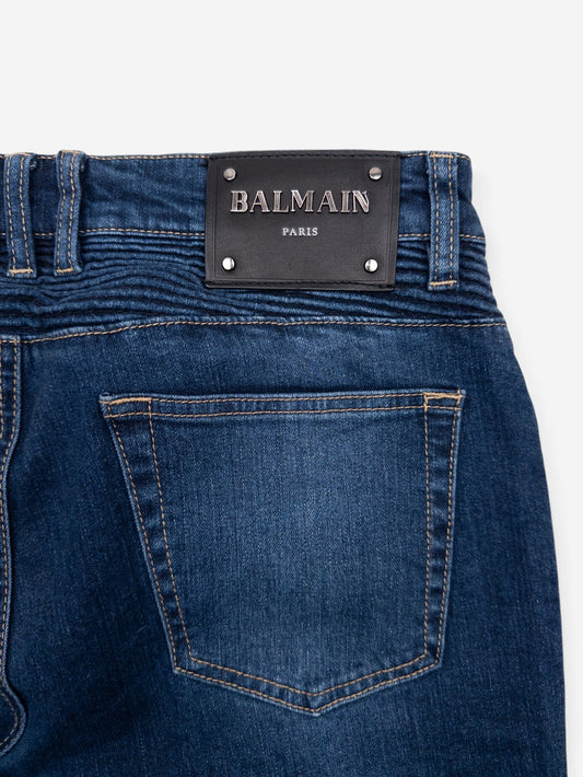 Balmain Dark Wash Biker Denim Jeans – view 5