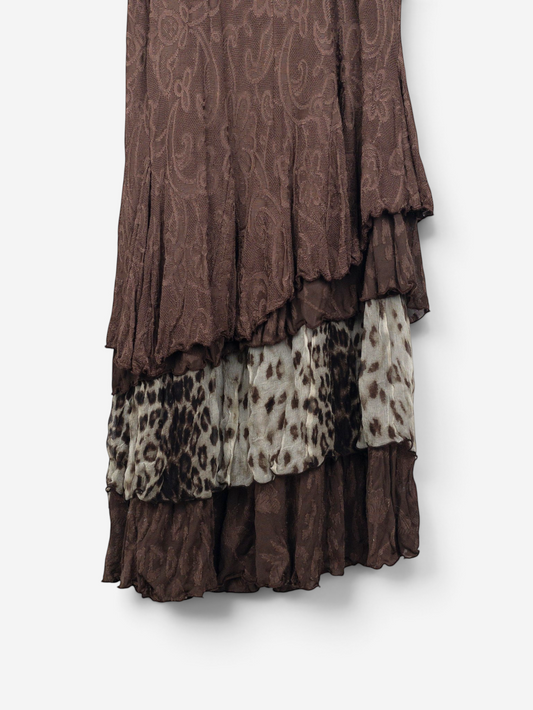 Roberto Cavalli 2000s Floral Leopard Ruffle Maxi Dress – leopard print hem detail