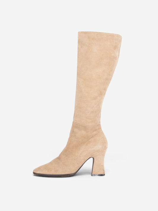 Prada 2000s Knee High Suede Sculptural Heel Boots – side view