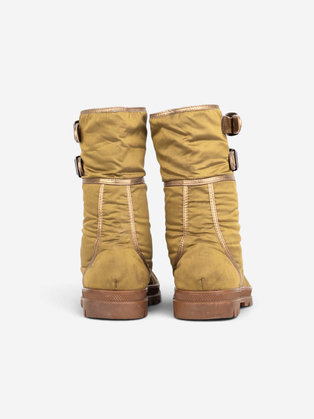 Helmut Lang AW03 Metallic Gold-Colored Bondage Combat Boots – side view