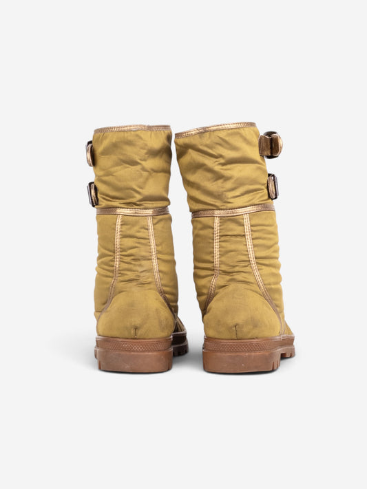 Helmut Lang AW03 Metallic Gold-Colored Bondage Combat Boots – side view