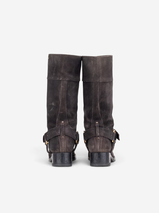 Prada 2000s Mid Calf Suede Biker Boots – side view
