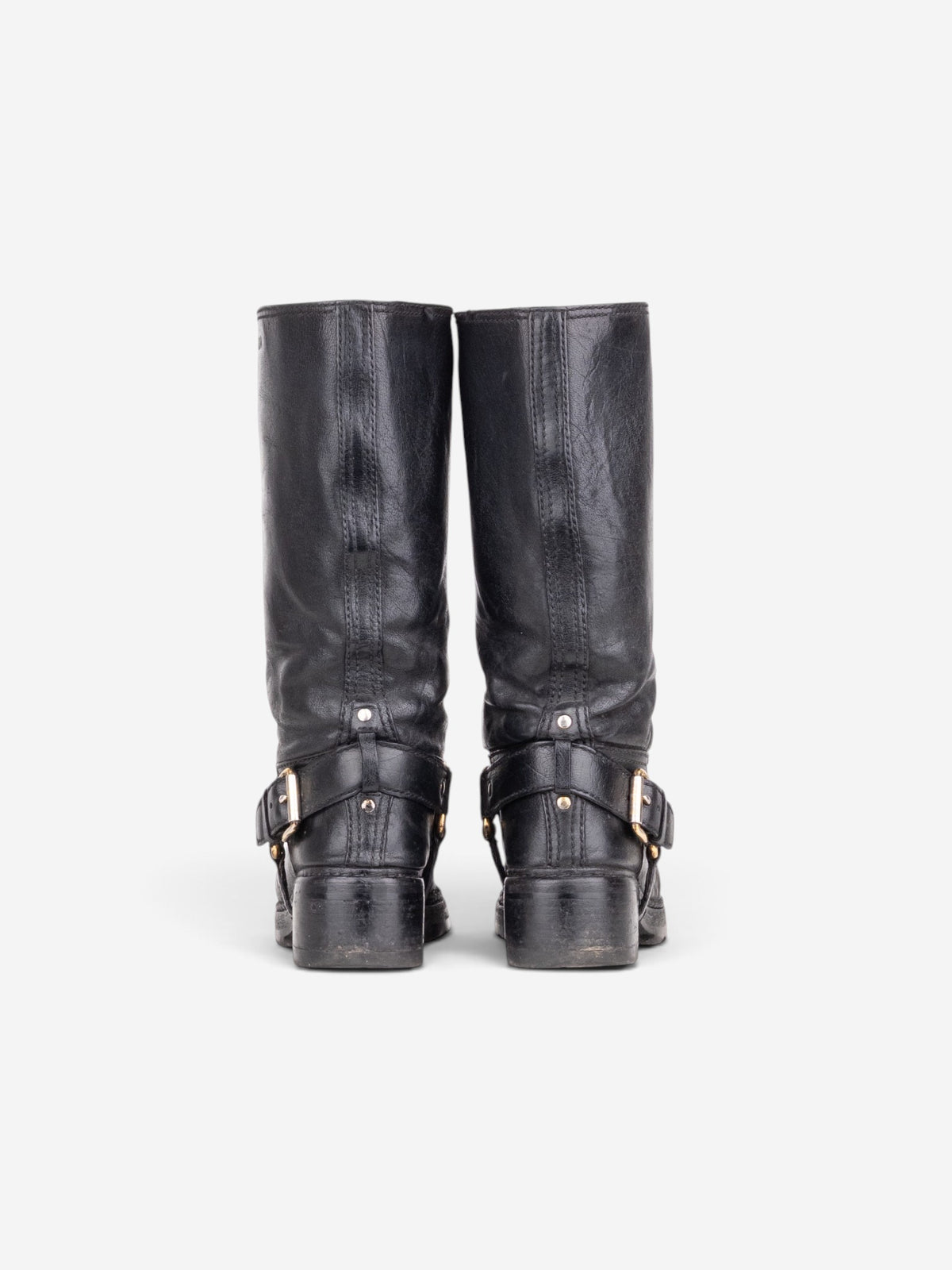 Prada 2000s Knee-High Biker Harness Riding Boots – side view