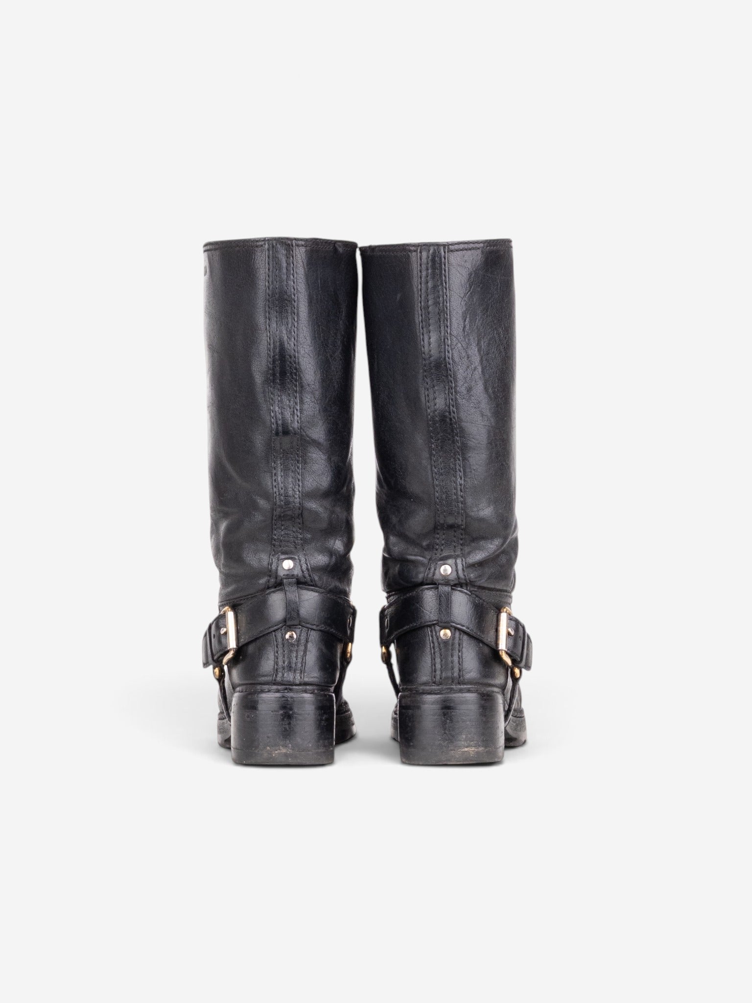 Prada 2000s Knee-High Biker Harness Riding Boots – side view