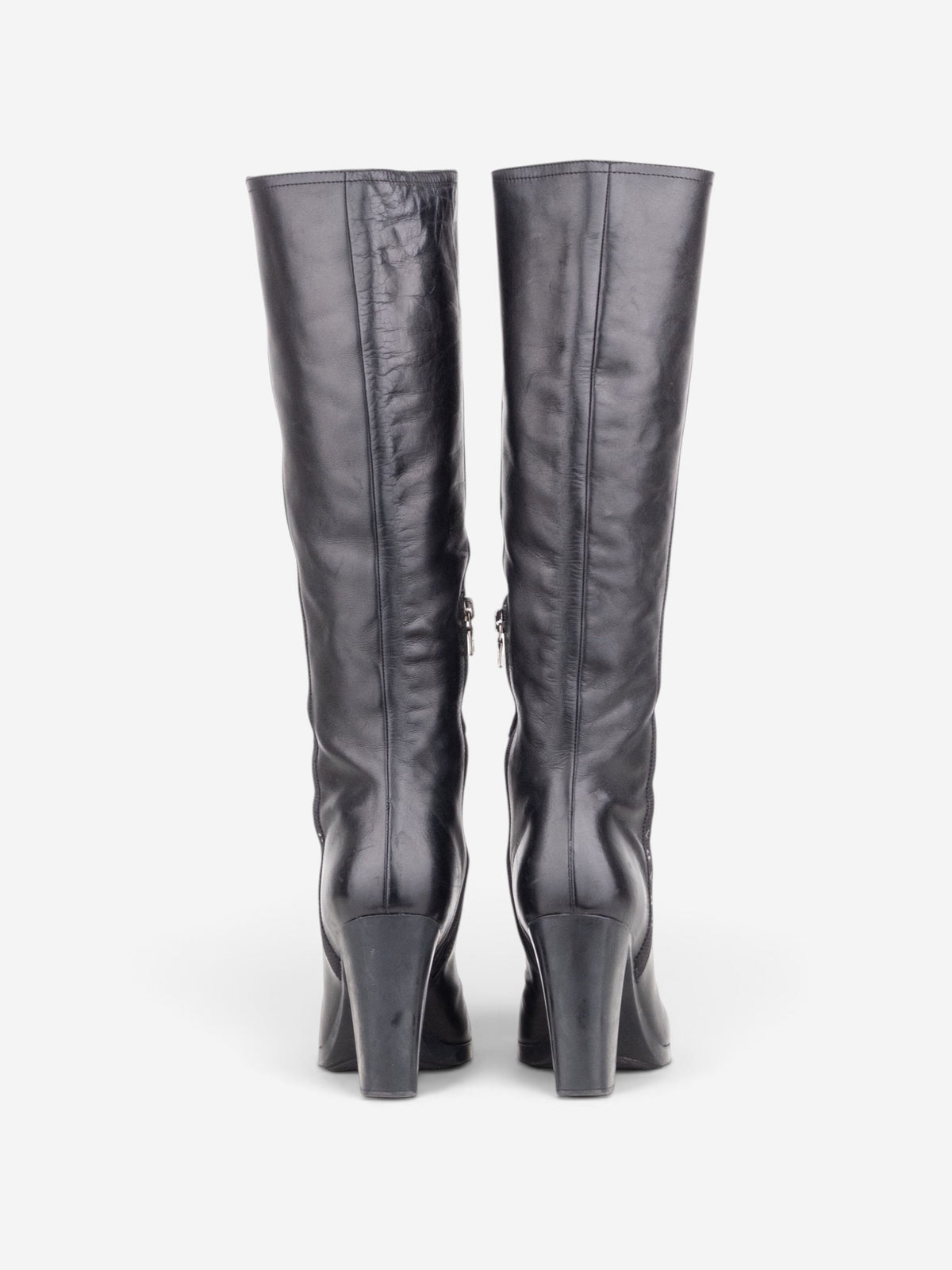 Prada 2000s Knee High Nylon Sidestripe Heel Boots – side view
