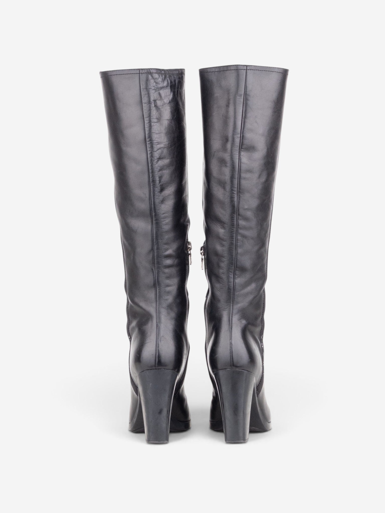 Prada 2000s Knee High Nylon Sidestripe Heel Boots – side view