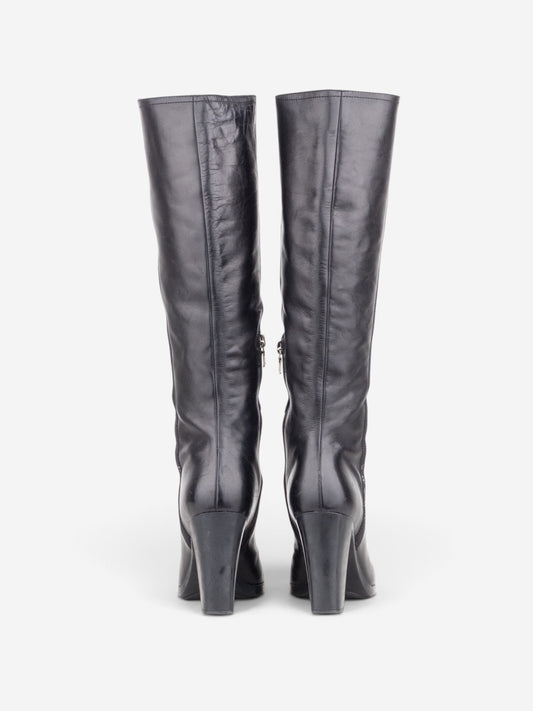Prada 2000s Knee High Nylon Sidestripe Heel Boots – side view