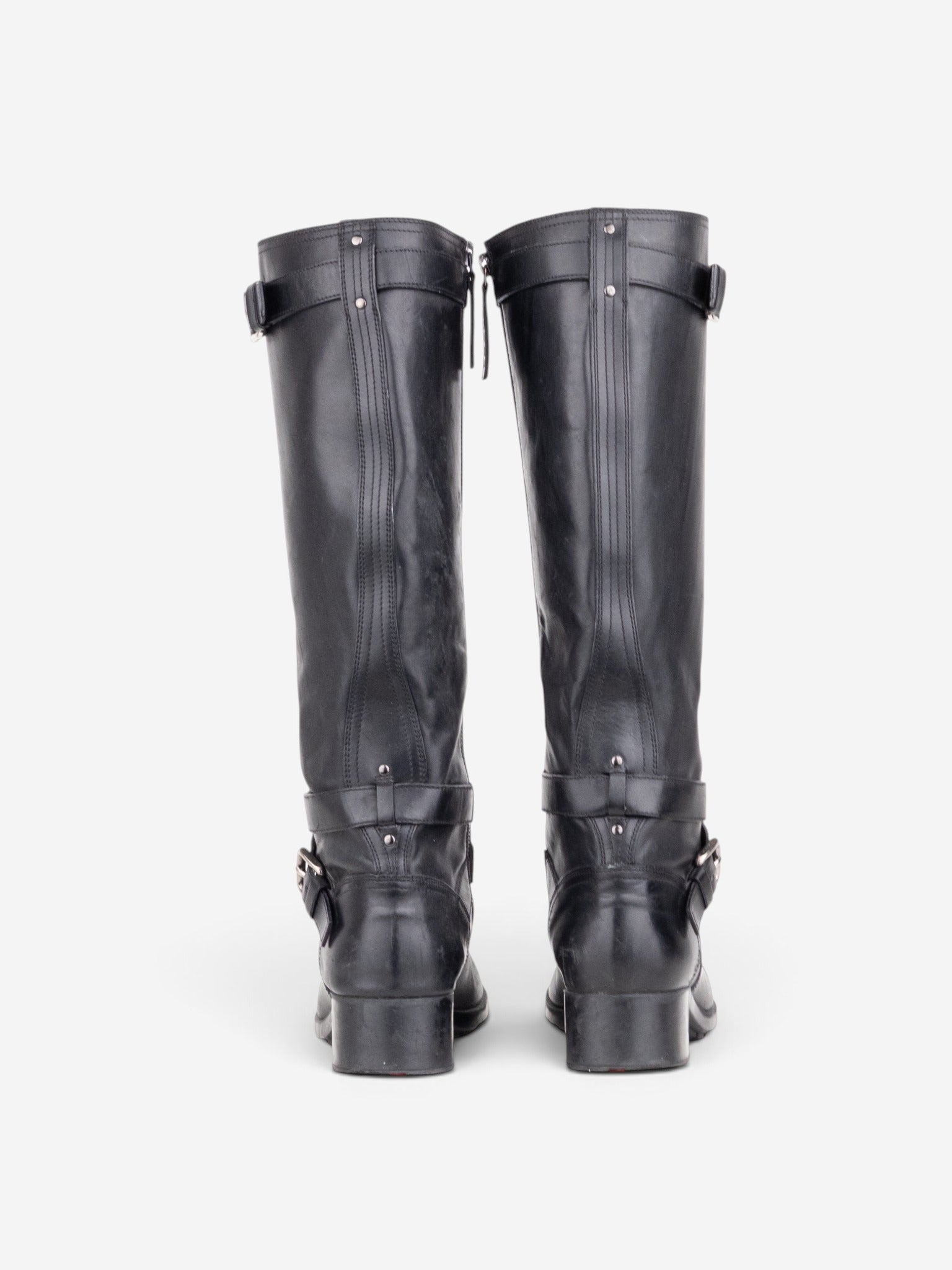 Prada 2000s Knee High Double-Buckle Riding Boots – side view