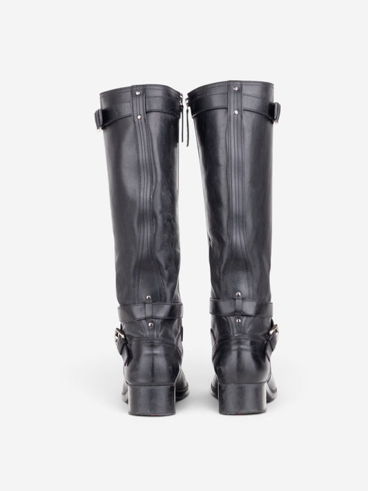 Prada 2000s Knee High Double-Buckle Riding Boots – side view