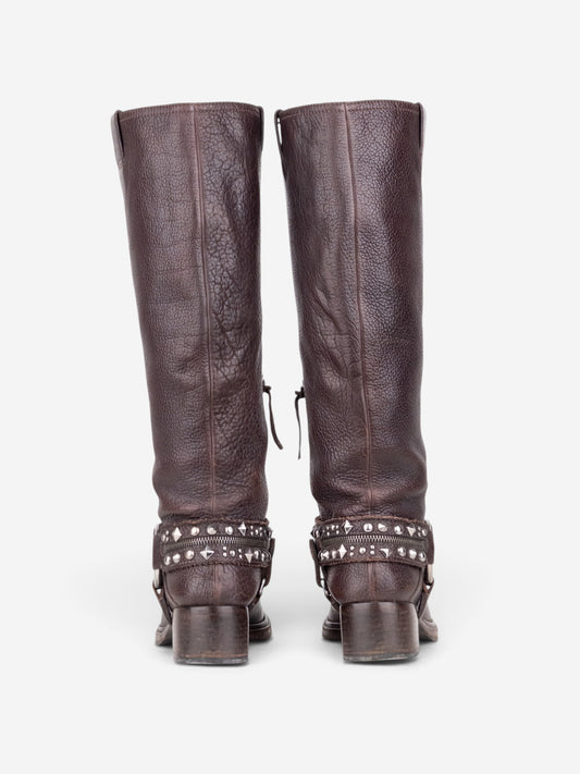 Miu Miu 2000s Knee-High Studded Harness Biker Riding Boots – side view