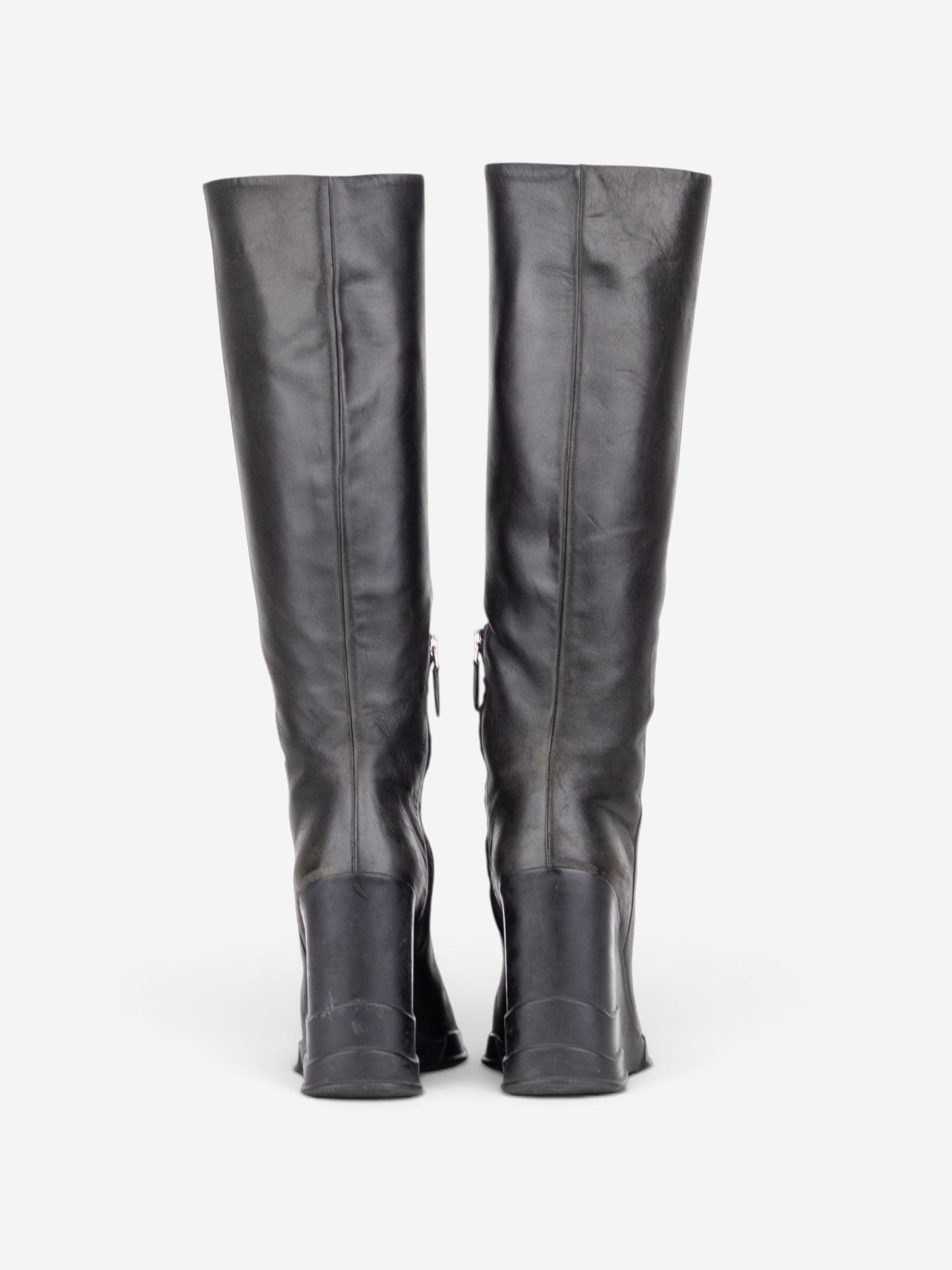 Prada AW14 Knee-High Biker Moto Wedge Boots – side view