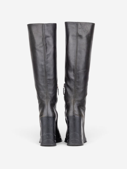 Prada AW14 Knee-High Biker Moto Wedge Boots – side view