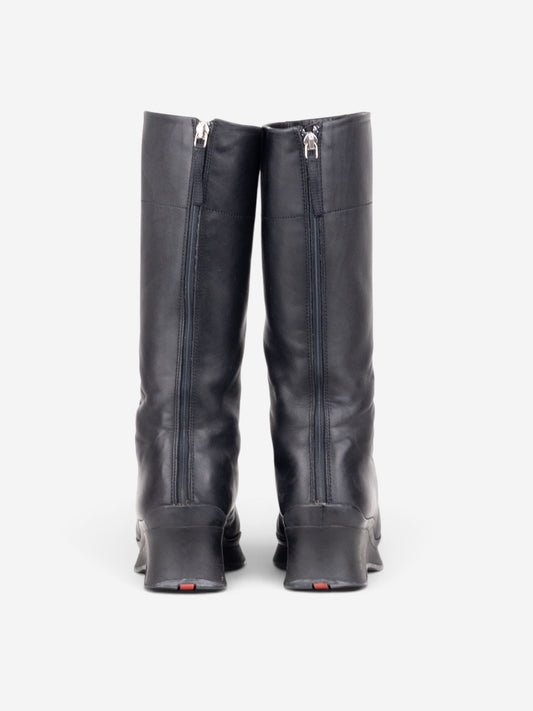 Prada 2000s Knee High Sculptural Platform Wedge Boots – side view