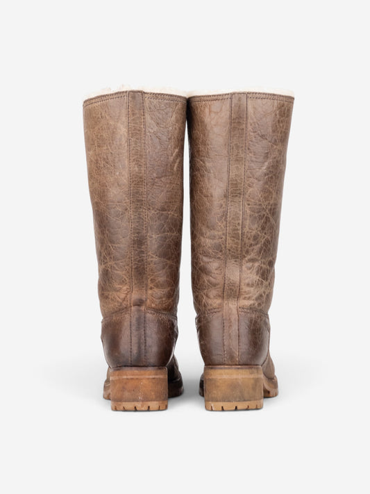 Prada AW11 Knee-High Shearling Paint Biker Moto Boots – side view