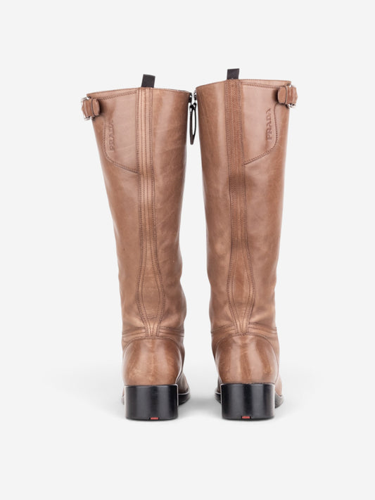 Prada 2000s Knee High Riding Biker Boots – side view