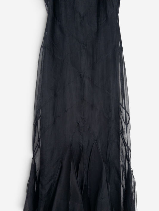 Roberto Cavalli 2000s Summer Tule Wrinkle Ruffle Maxi Dress – skirt detail