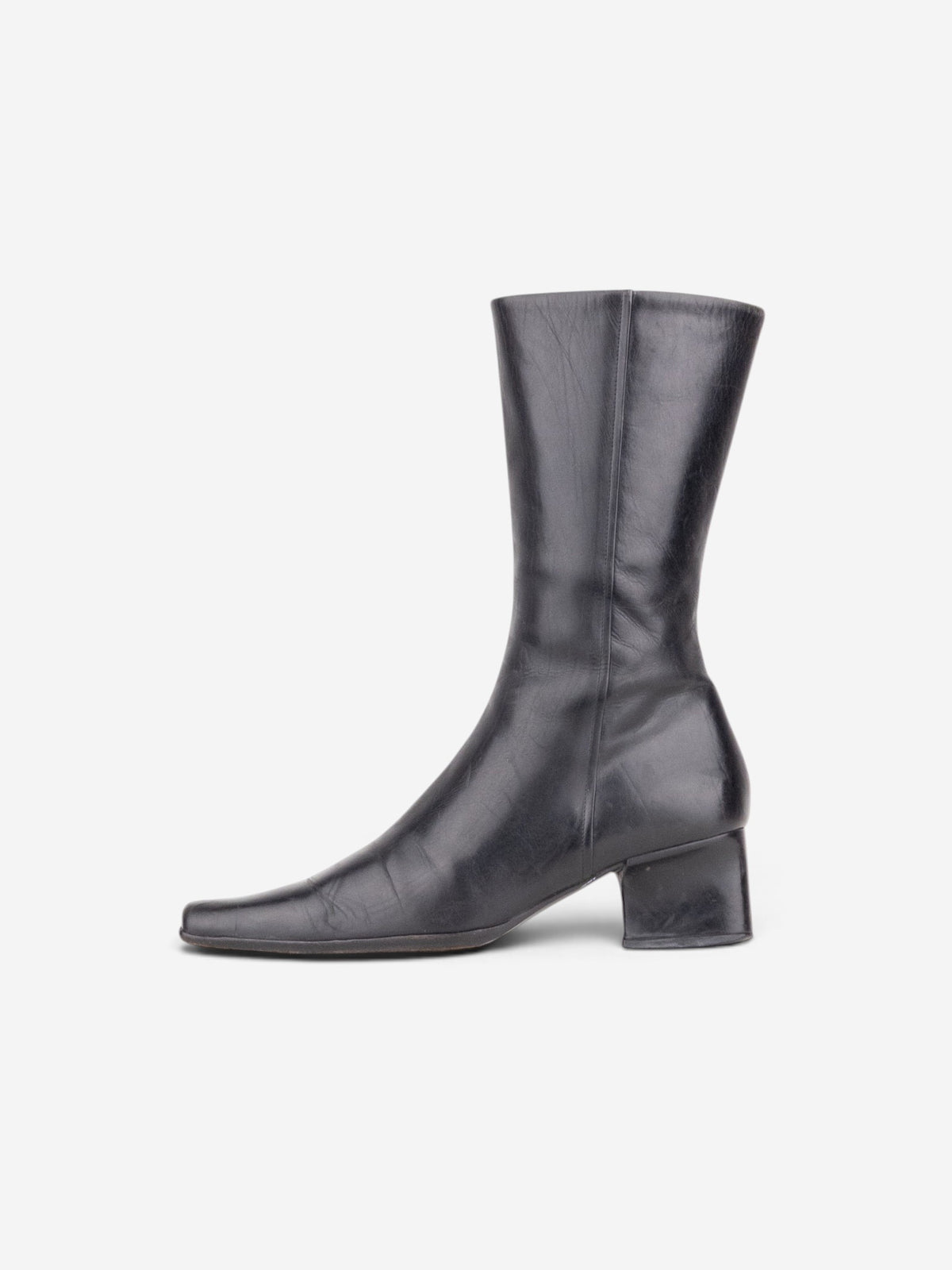 Prada 2000s Mid Calf Square Toe Riding Boots – profile view