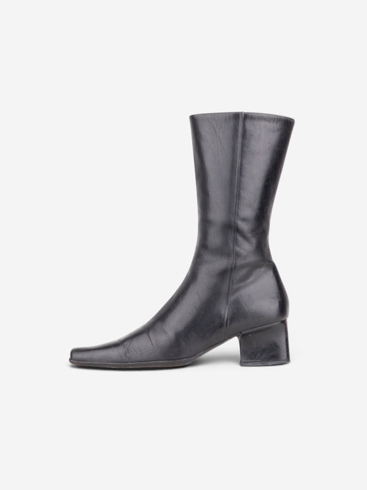 Prada 2000s Mid Calf Square Toe Riding Boots – profile view