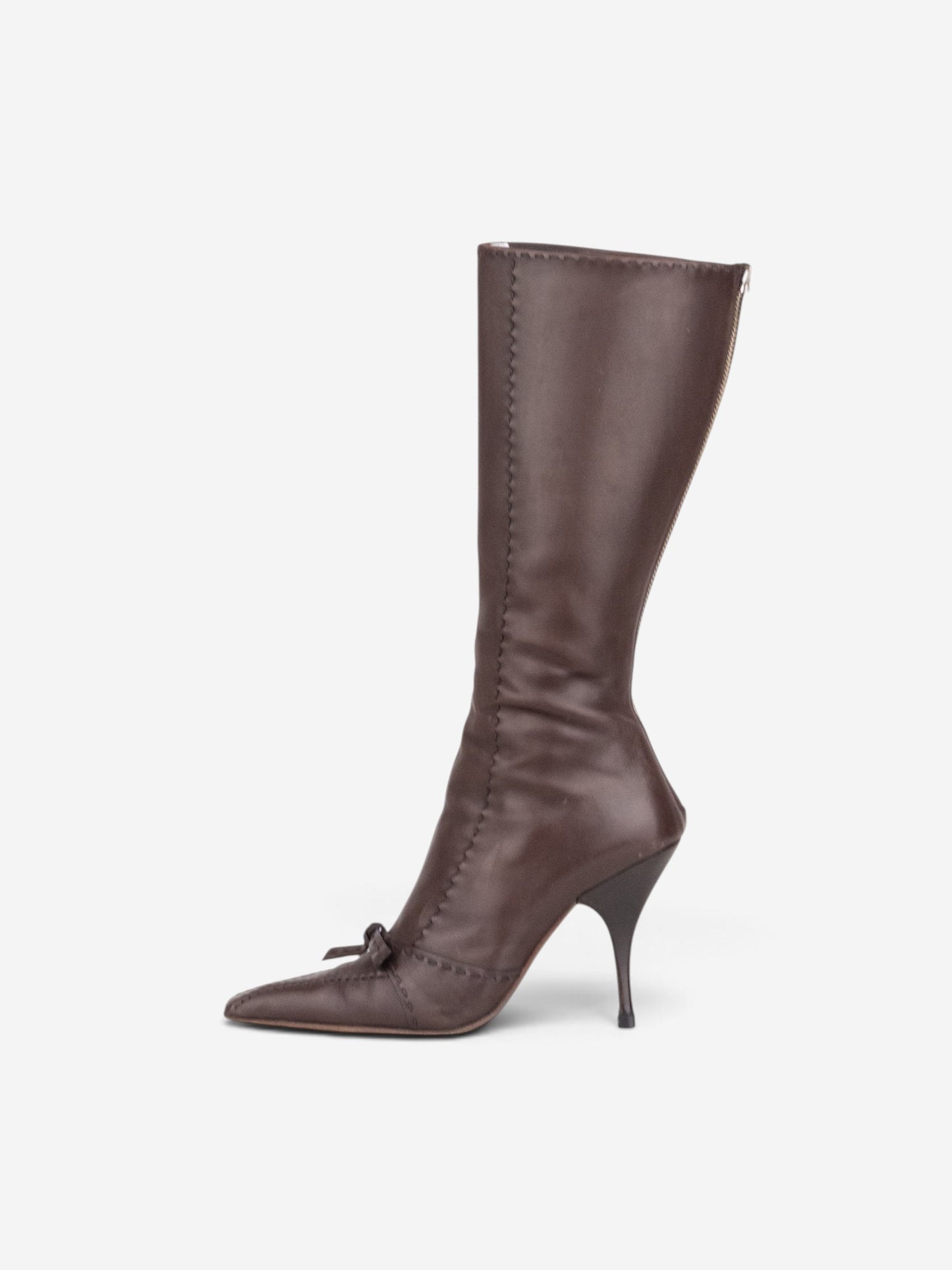 Prada 2000s Knee High Bow Heel Boots – profile view