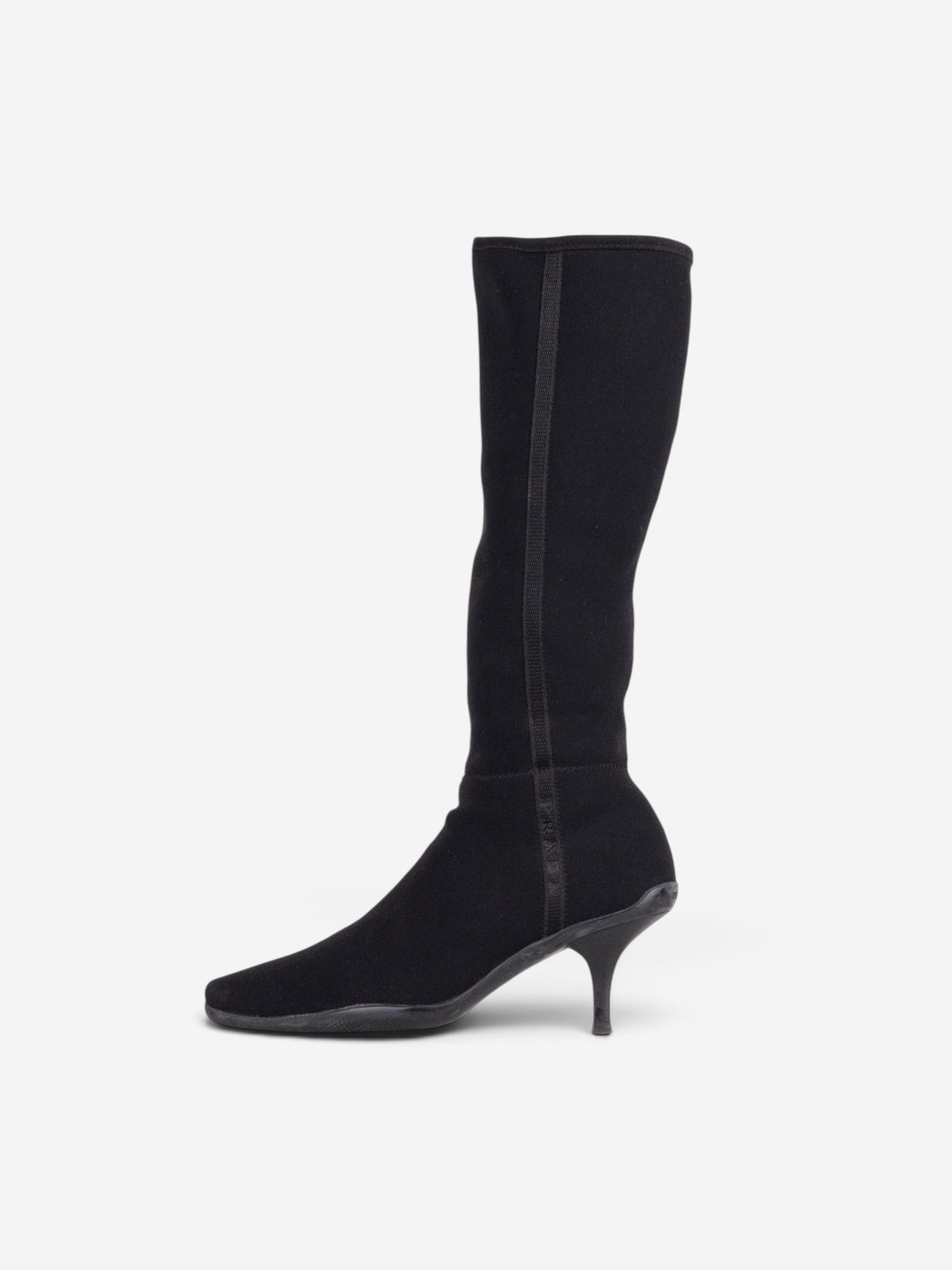 Prada 2000s Knee High Neoprene Kitten Heel Boots – profile view
