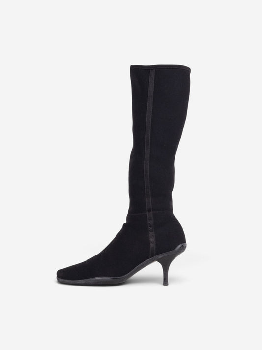 Prada 2000s Knee High Neoprene Kitten Heel Boots – profile view