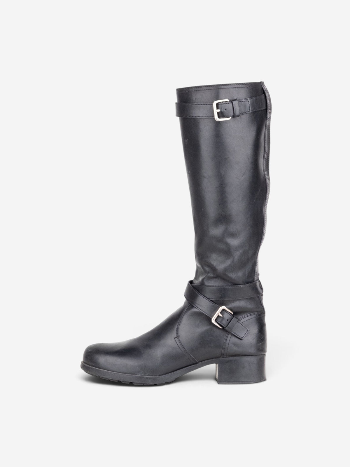 Prada 2000s Knee High Double-Buckle Riding Boots – profile view