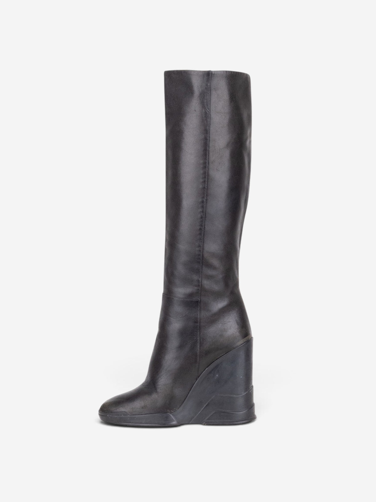 Prada AW14 Knee-High Biker Moto Wedge Boots – profile view