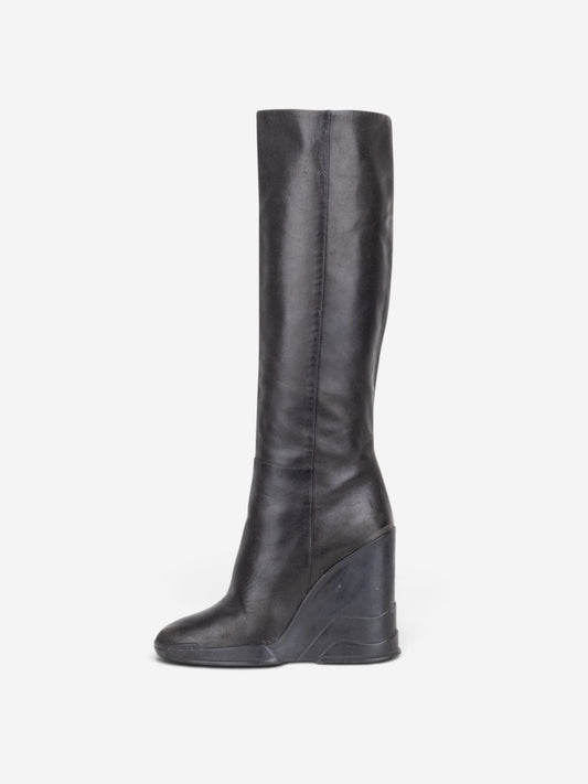 Prada AW14 Knee-High Biker Moto Wedge Boots – profile view