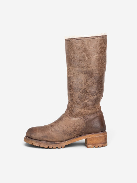 Prada AW11 Knee-High Shearling Paint Biker Moto Boots – profile view