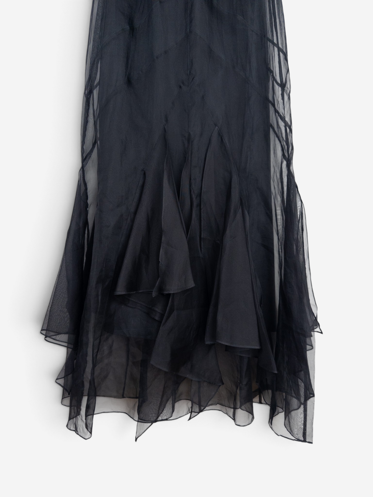 Roberto Cavalli 2000s Summer Tule Wrinkle Ruffle Maxi Dress – ruffle hem detail
