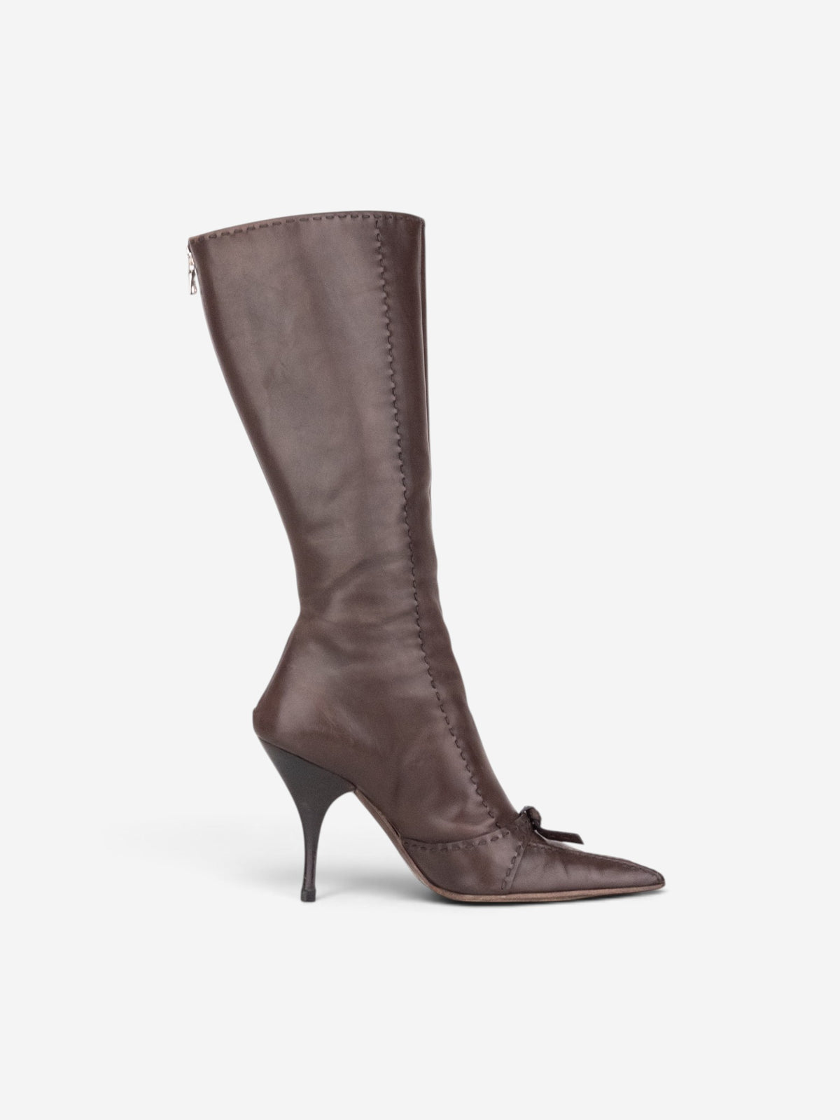 Prada 2000s Knee High Bow Heel Boots – side view