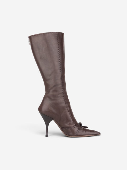 Prada 2000s Knee High Bow Heel Boots – side view