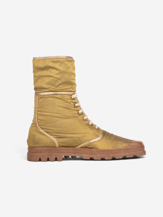 Helmut Lang AW03 Metallic Gold-Colored Bondage Combat Boots – side view