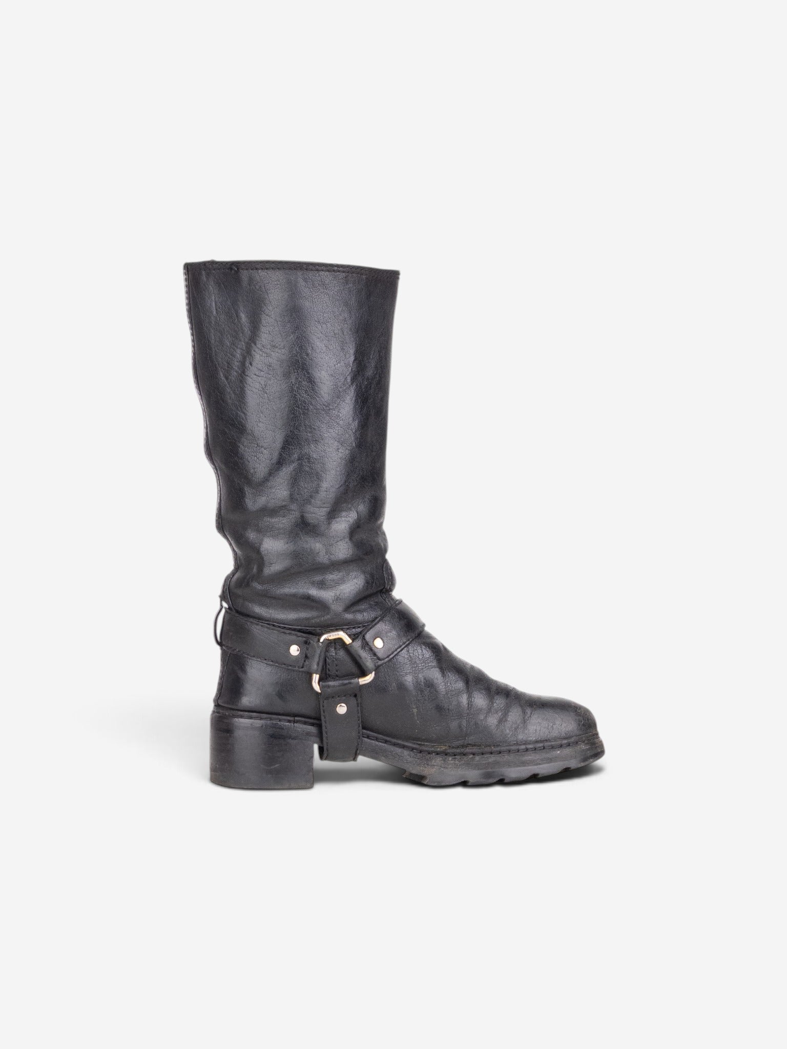 Prada 2000s Knee-High Biker Harness Riding Boots – side view