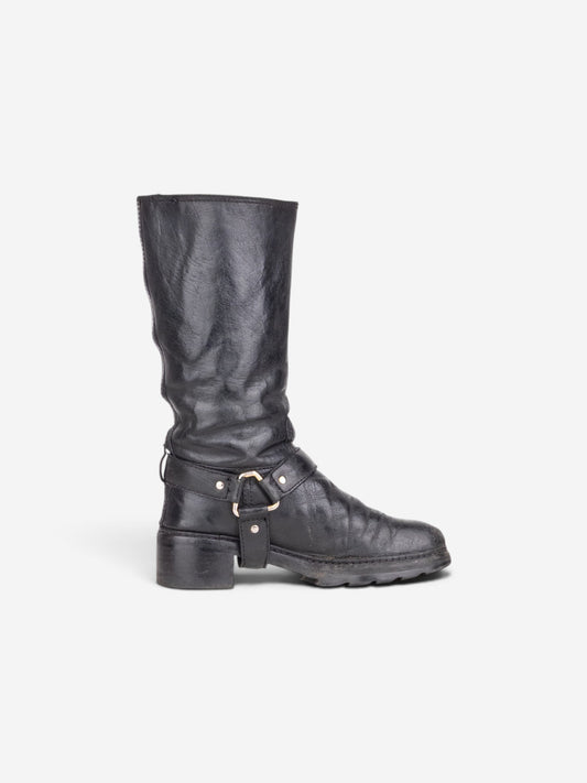 Prada 2000s Knee-High Biker Harness Riding Boots – side view