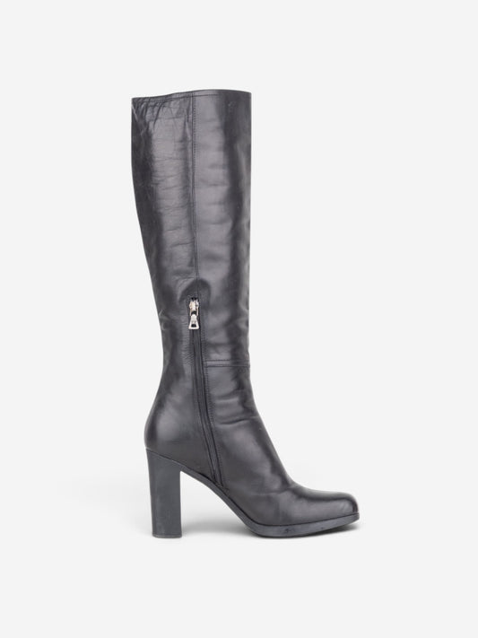 Prada 2000s Knee High Nylon Sidestripe Heel Boots – side view
