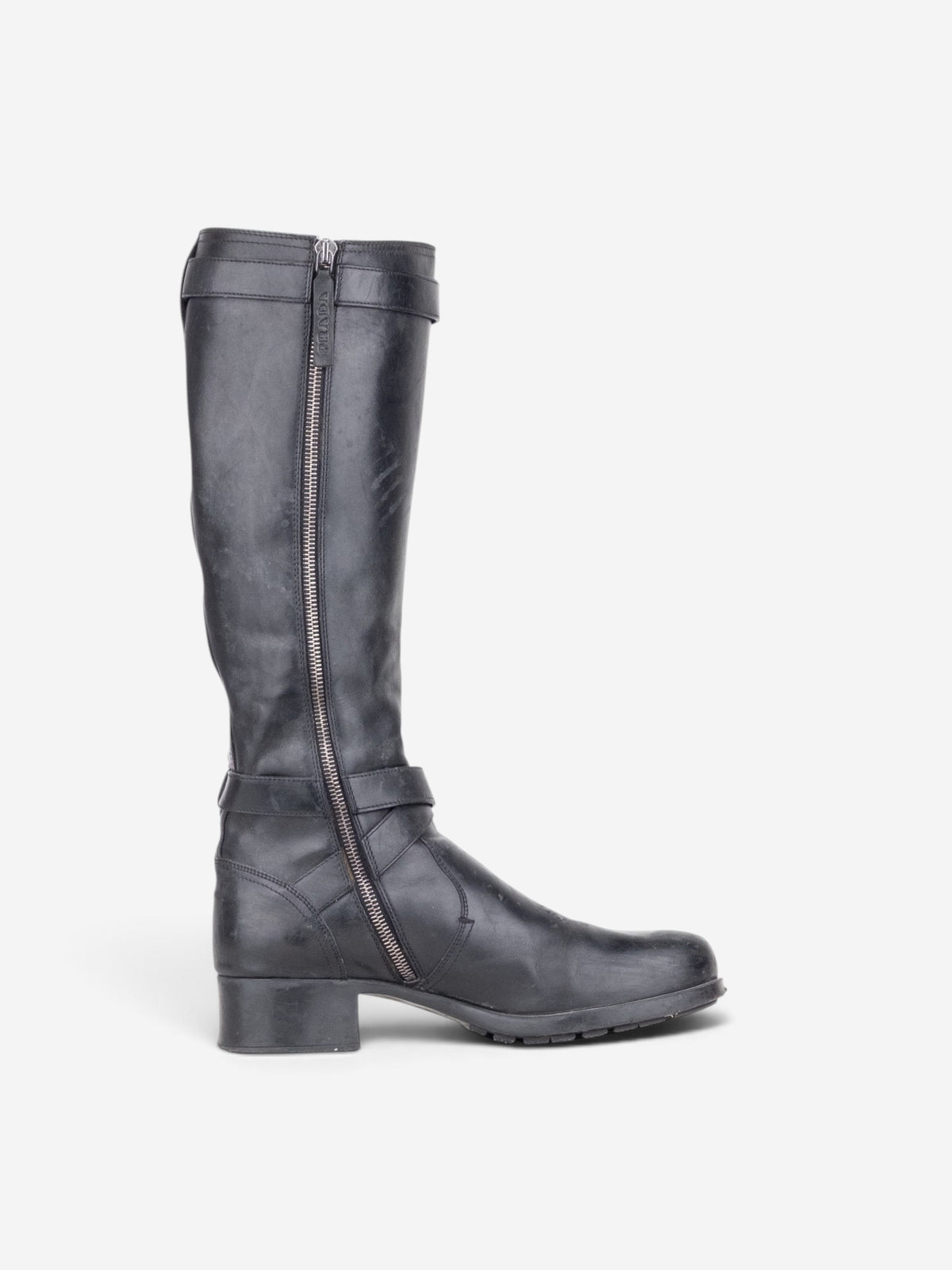 Prada 2000s Knee High Double-Buckle Riding Boots – side view
