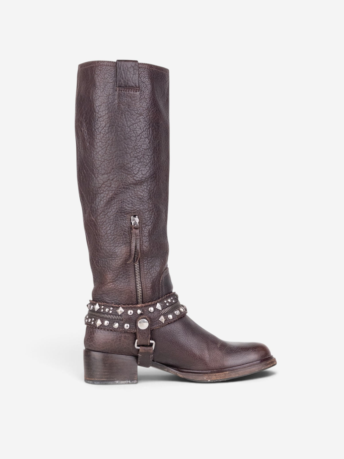 Miu Miu 2000s Knee-High Studded Harness Biker Riding Boots – side view