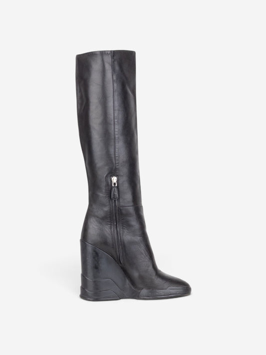 Prada AW14 Knee-High Biker Moto Wedge Boots – side view
